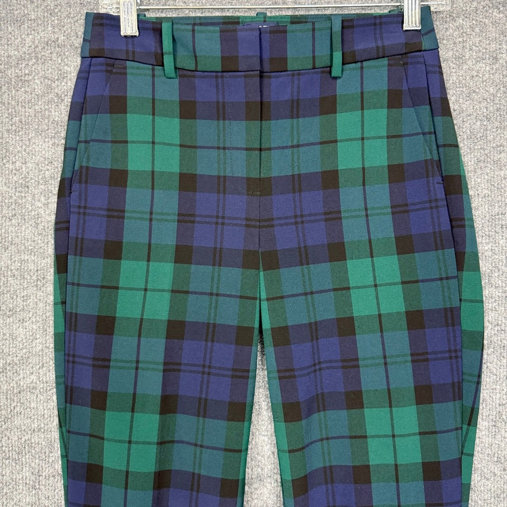 J Crew Pants Womens 0 Green Blue Blackwatch Plaid Ruby Full-Length Slim Leg - Picture 2 of 16